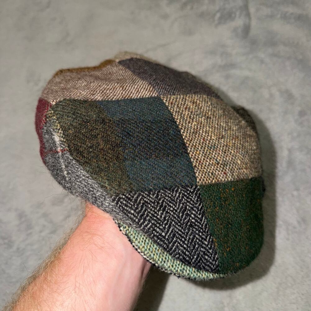 Orvis Wool Tweed Patchwork Newsboy Cap Herringbone Size L